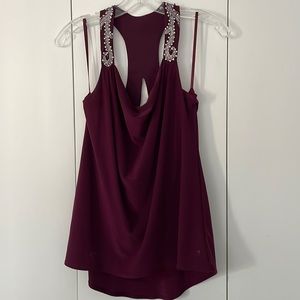 WHBM Maroon Cowl Neck Pearl Detail Racerback Top - XS